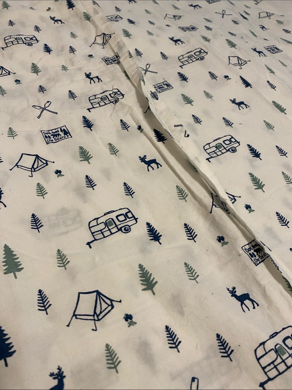 Eddie Bauer Cream Camping Print Twin Sheet Set with Navy & Sage Motifs